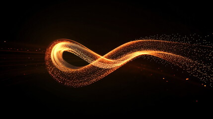 Poster - A glowing infinity symbol made of golden particles on a dark background representing endless possibilities. Abstract concept for technology, website template, or digital art.