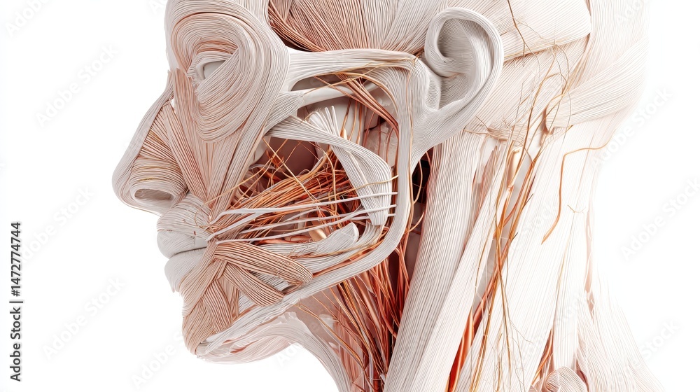 Detailed 3D Model of Human Head and Neck Anatomy Stock Illustration ...