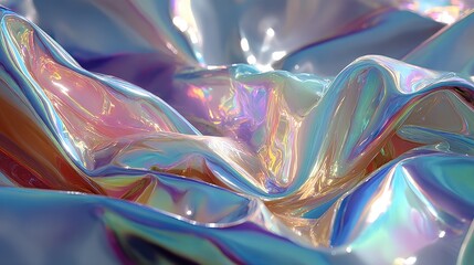 Poster - Distorted light reflections on an opalescent chrome sheet, showcasing abstract textures and vibrant colors.