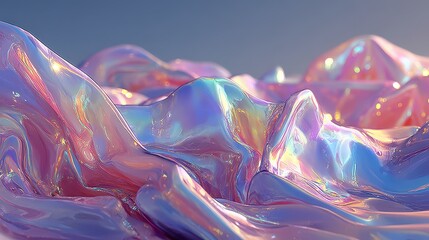 Poster - Opalescent chrome ripple with shimmering blue highlights, perfect for design and creative projects.