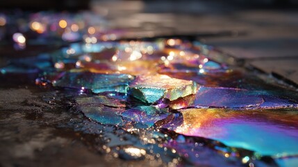 Poster - A vibrant image of a rainbow aura field flowing over an iridescent metal surface, capturing mesmerizing colors and textures.