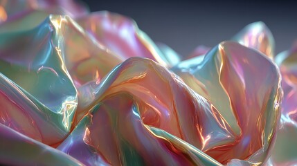 Poster - Vibrant neon reflections on iridescent silk create a stunning metallic surface image perfect for creative projects.