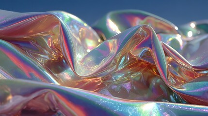Poster - Wavy holographic foil surface with layered pastel reflections in a visually appealing design.