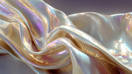 Poster - Abstract image featuring pearl shimmer and fluid chrome effects with a glowing aesthetic.