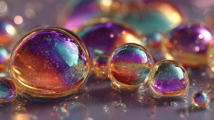 Poster - Bubbled chrome surface with reflective candy light effect in a detailed, high-resolution image.