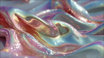 Poster - A vibrant color-shifting gradient on a glossy mirror texture, ideal for modern design projects and backgrounds.