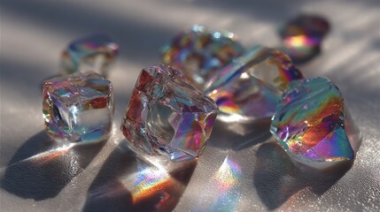 Poster - Floating rainbow light fragments captured on translucent silver background, creating a stunning visual effect.
