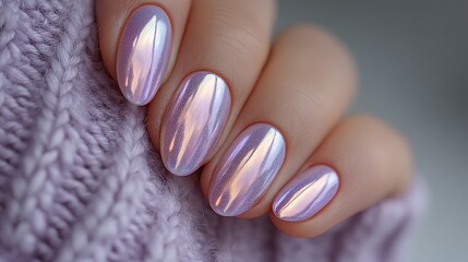 Poster - A serene image featuring pearl-like chrome waves accented by neon lavender tones.