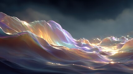 Poster - Iridescent foglight glow on a silver molten surface, creating an elegant and visually captivating image.