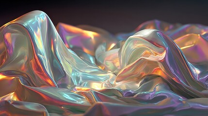 Poster - Iridescent foglight glow reflecting on a silver molten surface, creating an elegant and artistic visual effect.