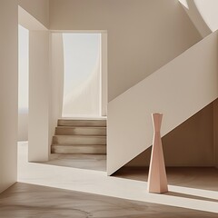 Poster - Minimalist interior scene with architectural forms and a sculptural vase accent