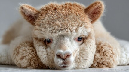 Canvas Print -   A close-up of a sheep lying on the ground with its head resting on another sheep's head