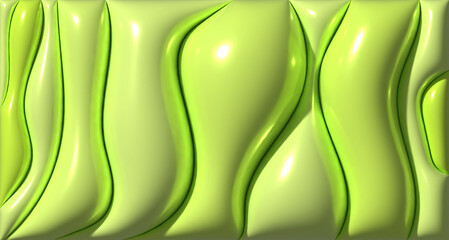 Aufkleber - Abstract green glossy surface with smooth flowing curves and reflective highlights, resembling liquid or organic shapes, 3D rendering illustration