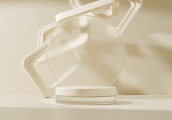 Poster - Minimal Modern Warm White Podium Platform For Product Display Showcase 3D Rendering	