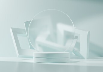 Poster - 3D rendering light blue platform podium for product presentation background	
