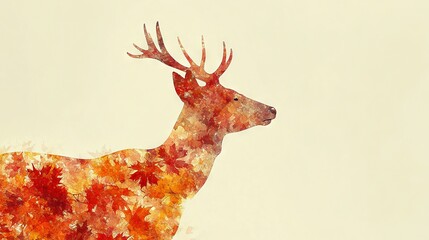 Canvas Print -   A watercolor painting depicts a deer's head with vibrant red and yellow foliage adorning its antlers