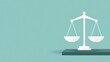 © Hey Creative - A minimalist illustration depicts a white scale of justice icon on a dark green square.