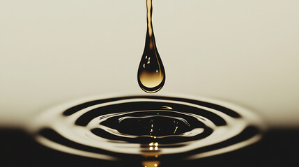 Aufkleber - Liquid Drop Impact: Captivating close-up of liquid drop creating expanding concentric circles on a reflective surface, illustrating motion and impact.