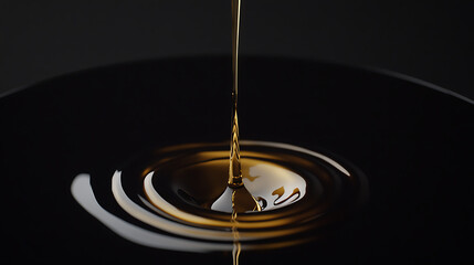 Aufkleber - Liquid Gold Droplet: A mesmerizing moment captured as a golden liquid drips into a pool, creating ripples of light and shadow against a dark backdrop.