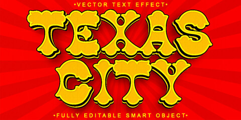 Poster - Cartoon Red and Yellow Texas City Vector Fully Editable Smart Object Text Effect