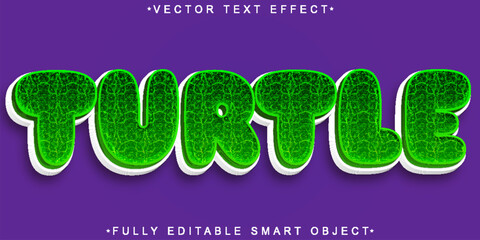 Poster - Cartoon Green Turtle Vector Fully Editable Smart Object Text Effect
