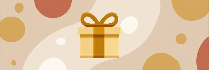Poster - Minimalist Icon of a Gift Box Against an Abstract Background With Organic Shapes in Soft Hues