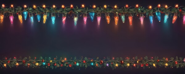 Wall Mural - Vibrant retro holiday lights border, seamless vector design , holiday, graphic