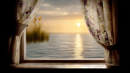 Wall Mural - a window offering a waterfront and dawn sunrise view