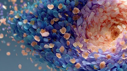 Wall Mural - a close-up photo of a blue and pink flower featuring a lit bulb at its center