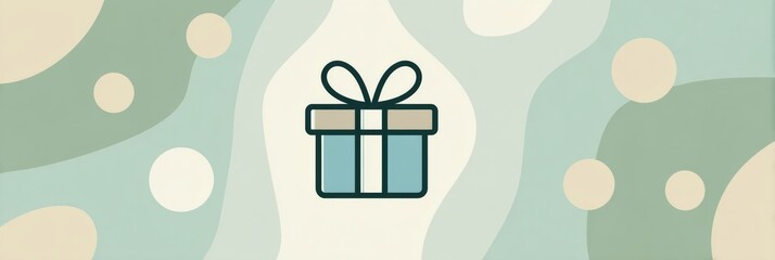 Poster - Minimalist Icon of a Gift Box Set Against an Abstract Pattern Showcasing Soft Colors and Whimsical Shapes