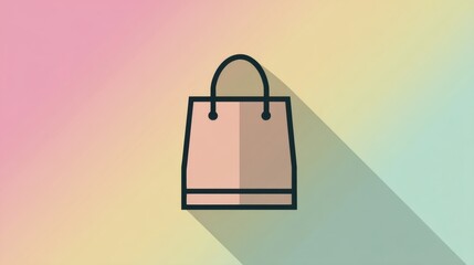 Poster - Minimalist Shopping Bag Icon Design Featuring Shadows in Pastel Color Gradient Background for Stylish Digital or Print Use