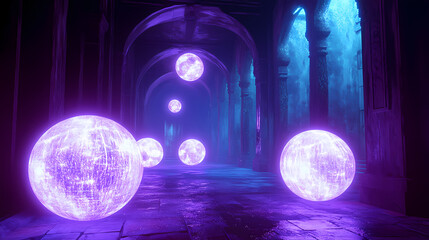 Wall Mural - magical relic vault glowing orbs 3d render scene video game concept background illustration digital 