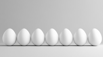 Poster - a row of white eggs is set against a white backdrop to create a cohesive visual display