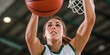 © Brian - action photo of female basketball player in solid white jersey dunking basketball