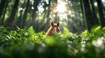 Wall Mural - Horse Hidden in Forest Ferns