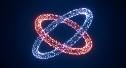 Poster - Abstract Intertwined Rings Glowing Particle Effect Glowing Blue Background Wallpaper Design Technology