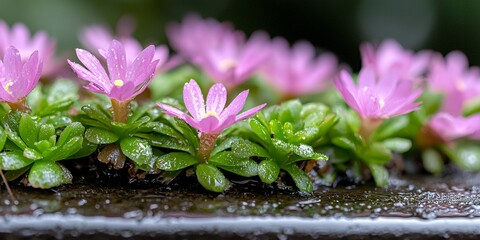 Wall Mural - Pink Flowers on Wet Surface