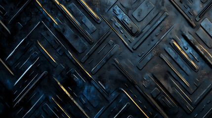 Wall Mural - Abstract background of carbon black metal plates with a gradient from dark to light blue. [Echoes of Industry] | Carbon Husk | soot frame. Illustration