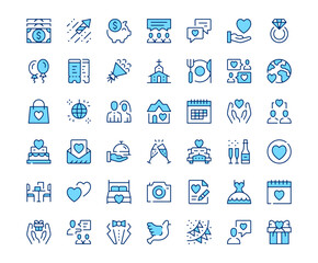 Poster - wedding icons. vector line icon set. modern outline design. blue concept