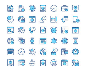 Fototapete - Time icons. Vector line icon set. Modern outline design. Blue concept