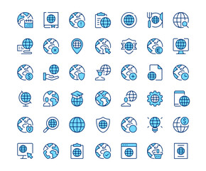 Fototapete - Globe icons. Vector line icon set. Modern outline design. Blue concept