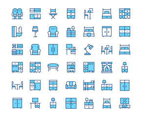 Fototapete - Furniture icons. Vector line icon set. Modern outline design. Blue concept