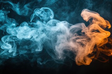 Wall Mural - Intricate interplay of vibrant blue and orange smoke swirls.