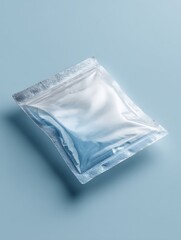 Poster - Frozen Fish Packaging Mockup Displayed on a Soft Blue Background for Product Showcase and Marketing Purposes