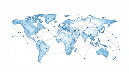 Fototapete - Global network map, showcasing interconnectedness of continents.