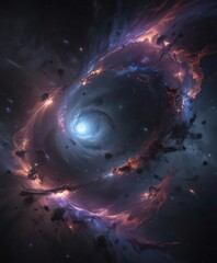Wall Mural - dark cosmic canvas, glittering starlight, swirling nebulae , dark matter, telescope, twinkle