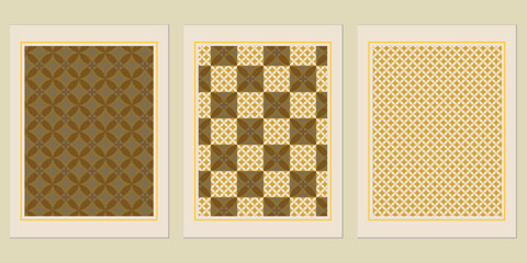Poster - Geometric Elegance: A Triad of Framed Earth-Toned Patterns Displaying Harmonious Interplay between Shape, Color, and Rhythm, Creating a Sophisticated Decorative Ensemble