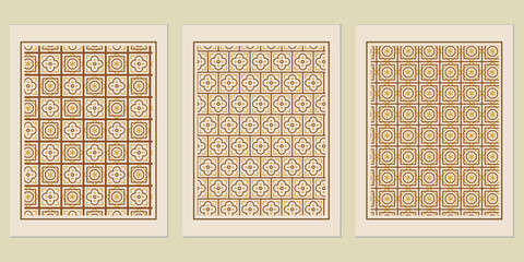 Poster - Vintage artistic frames collection with symmetrical stylized floral and geometric patterns, evoking a sense of history and sophistication in art deco style