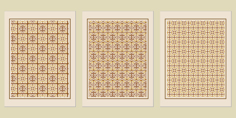 Poster - Exquisite arrangement of three captivating geometric patterns for refined interior decoration and abstract artistic exploration, promoting unique design aesthetics
