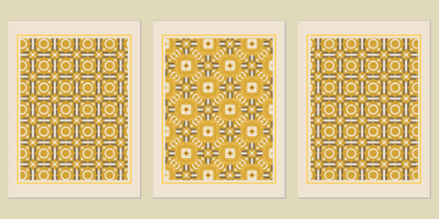Poster - Vintage-inspired geometric pattern artworks collection with ochre and off-white tones creating a sophisticated visual harmony on canvas